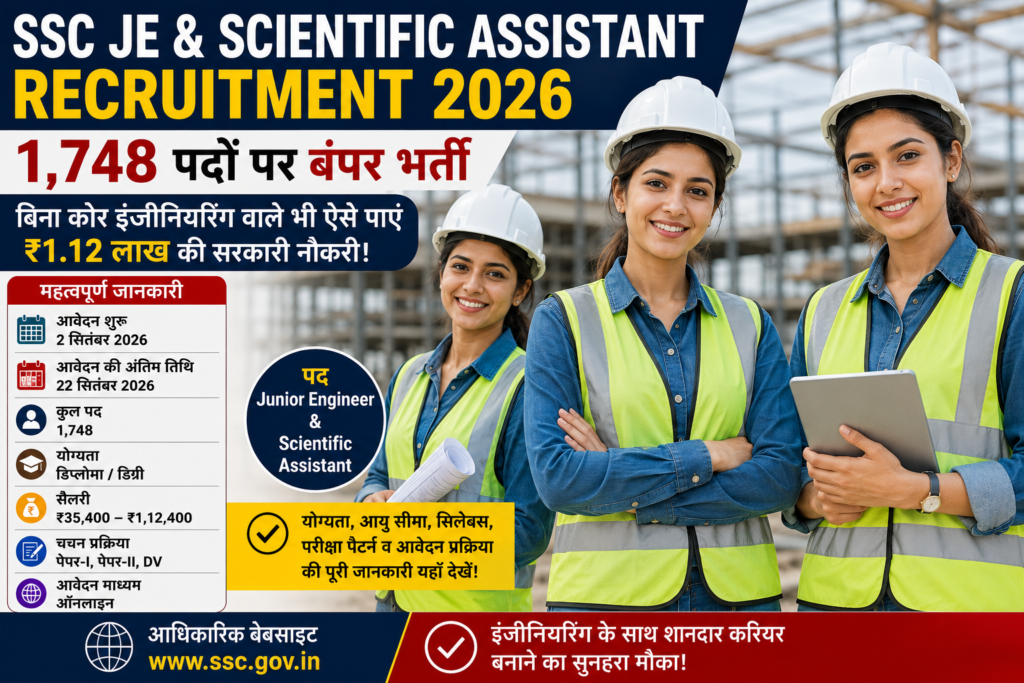 SSC JE & Scientific Assistant Recruitment 2026: 1,748 पदों पर बंपर भर्ती, बिना कोर इंजीनियरिंग वाले भी ऐसे पाएं ₹1.12 लाख की सरकारी नौकरी! Apple Now 67861