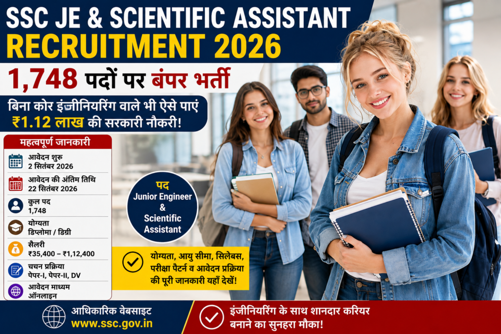 SSC JE & Scientific Assistant Recruitment 2026: 1,748 पदों पर बंपर भर्ती, बिना कोर इंजीनियरिंग वाले भी ऐसे पाएं ₹1.12 लाख की सरकारी नौकरी! Apple Now 67870