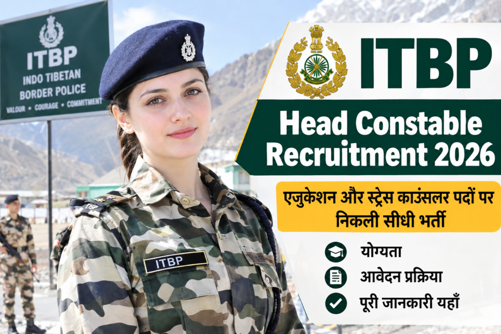 ITBP Head Constable Recruitment 2026: एजुकेशन और स्ट्रेस काउंसलर पदों पर निकली सीधी भर्ती, देखें योग्यता और आवेदन प्रक्रिया Apply Now 73898